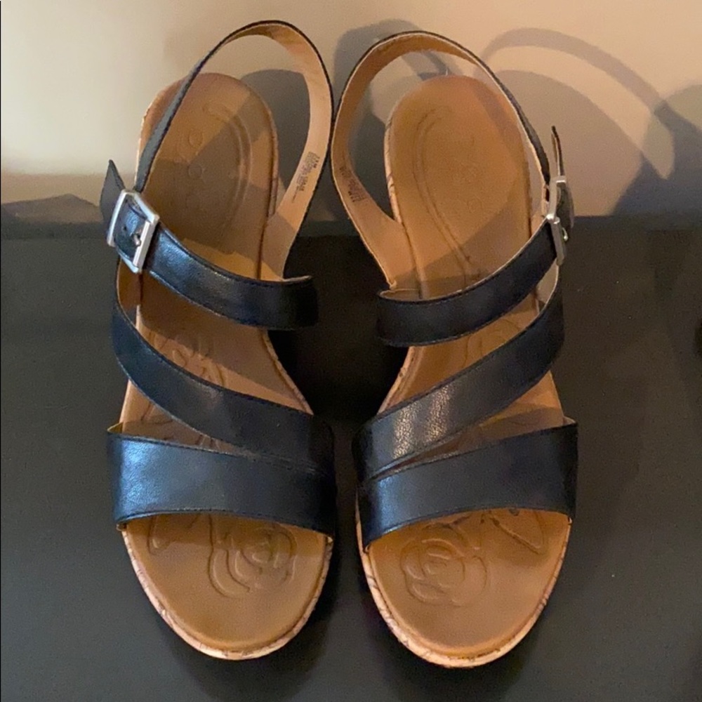 b.o.c. Black wedge sandals. Size 11.